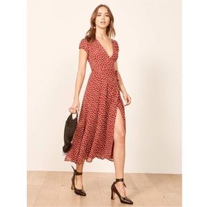 Reformation Carina Wrap Midi Dress Red Floral